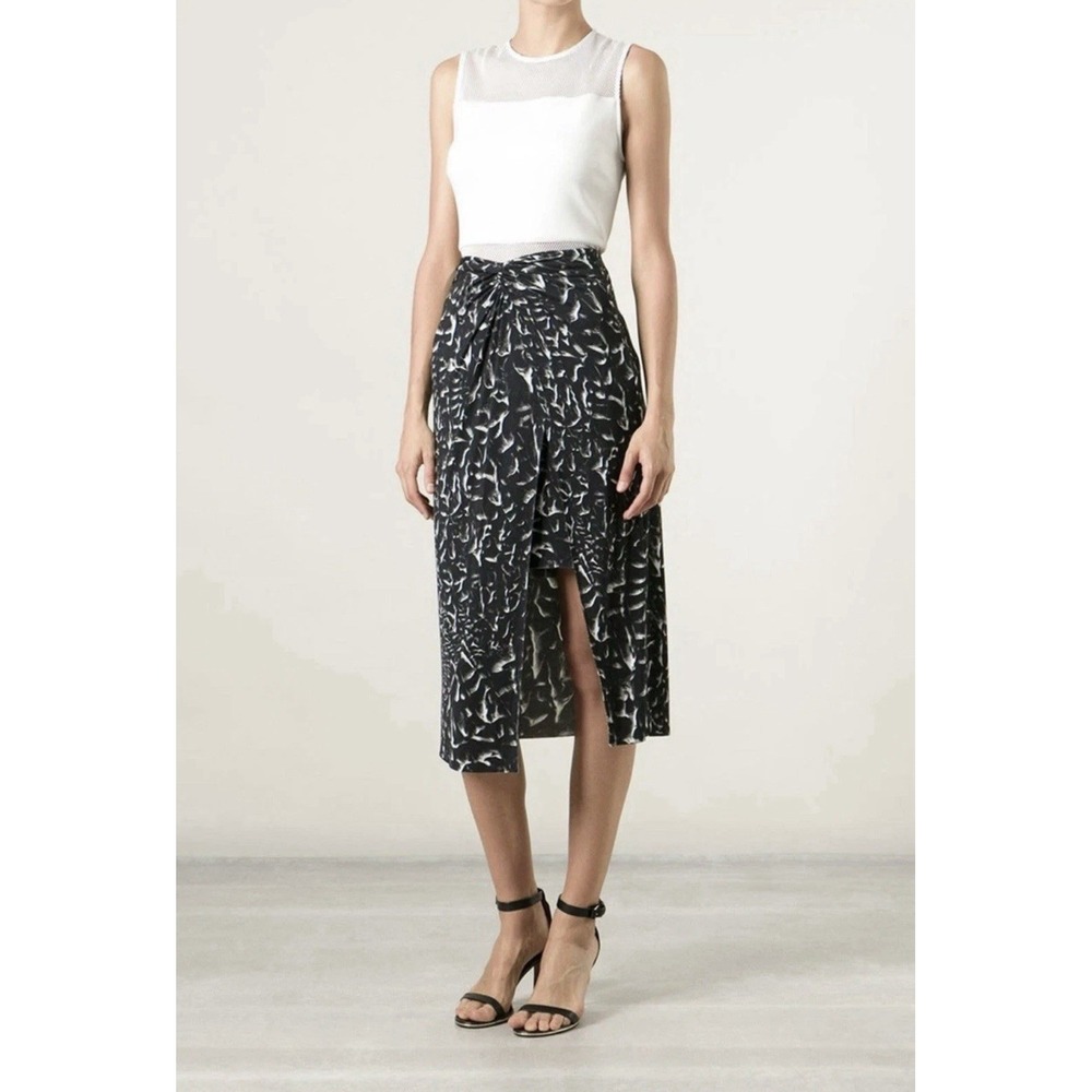 Helmut Lang Strata Print Twist Knot Asymmetrical Wrap Midi Skirt M